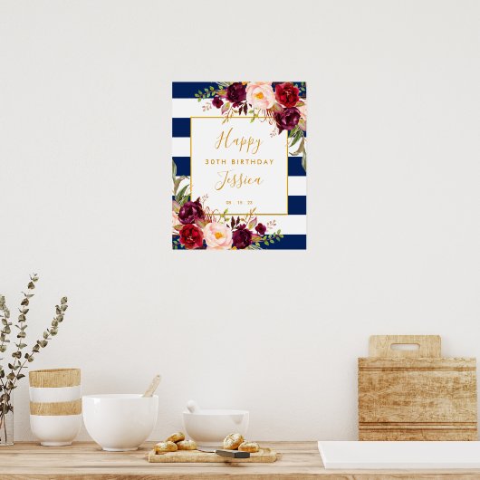 Elegant Floral 30th Birthday Banner Poster (Keuken)