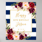 Elegant Floral 30th Birthday Banner Poster (Voorkant)