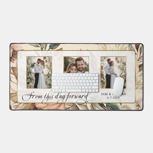 Elegant Floral 3-foto w / bruiloft script Bureaumat (Keyboard & Muis)