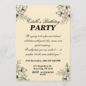 Elegant Floral 40th Birthday Invitation Template Kaart (Achterkant)