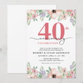 Elegant Floral 40th Wedding Anniversary Kaart (Voorkant / Achterkant)