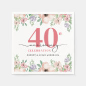 Elegant Floral 40th Wedding Anniversary Servet (Voorkant)