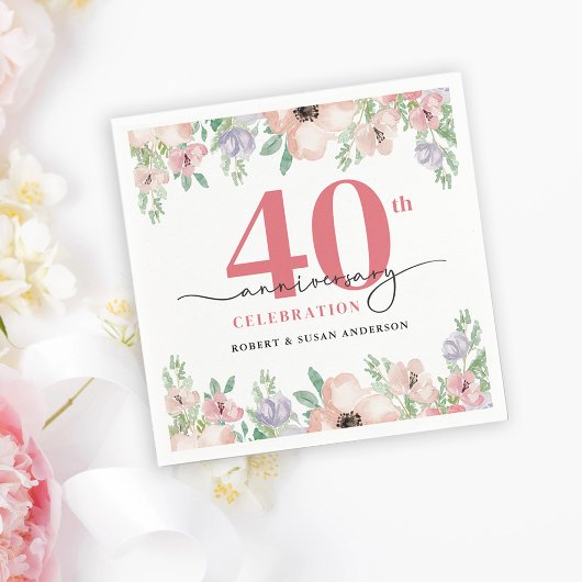Elegant Floral 40th Wedding Anniversary Servet