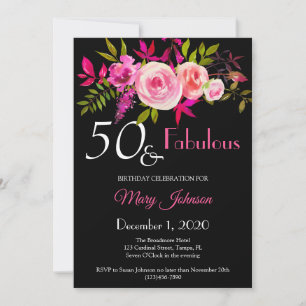 Elegant Floral 50 & Fabulous Birthday Invitation Save The Date