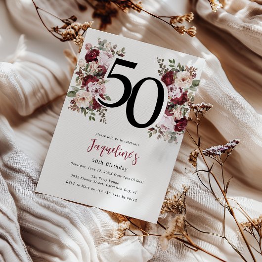 Elegant Floral 50th Birthday Kaart