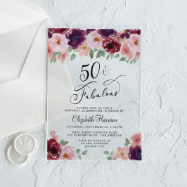 Elegant Floral 50th Birthday Party Acryl Uitnodigingen