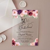 Elegant Floral 50th Birthday Party Acryl Uitnodigingen