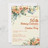 Elegant Floral 50th Birthday Party Invitation Kaart (Voorkant)