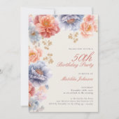 Elegant Floral 50th Birthday Party Kaart (Voorkant)
