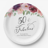 Elegant Floral 50th Birthday Party Papieren Bordje (Voorkant)