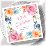 Elegant Floral 50th Birthday Party Servet<br><div class="desc">Maak van uw 50ste verjaardagsfeestje een fantastisch evenement om te onthouden met deze prachtige waterverf bloemenservetten! Met een prachtig lente bloemenrandontwerp en elegante roze kalligrafie belettering, zijn deze servetten perfect voor het toevoegen van een vleugje verfijning aan uw viering. De strakke witte achtergrond zorgt ervoor dat het kleurrijke bloemenontwerp echt...</div>