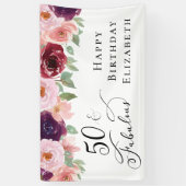 Elegant Floral 50th Birthday Party Spandoek (Verticaal)