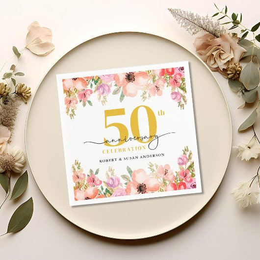 Elegant Floral 50th Wedding Anniversary Servet