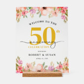 Elegant Floral 50th Wedding Anniversary Welcome Acryl Bord (Voorkant)