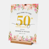 Elegant Floral 50th Wedding Anniversary Welcome Acryl Bord (Hoek)
