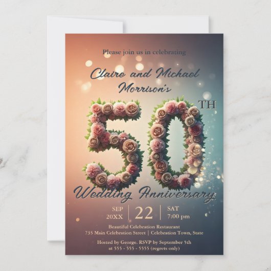 Elegant Floral 50th Wedding Jubileum Kaart (Voorkant)