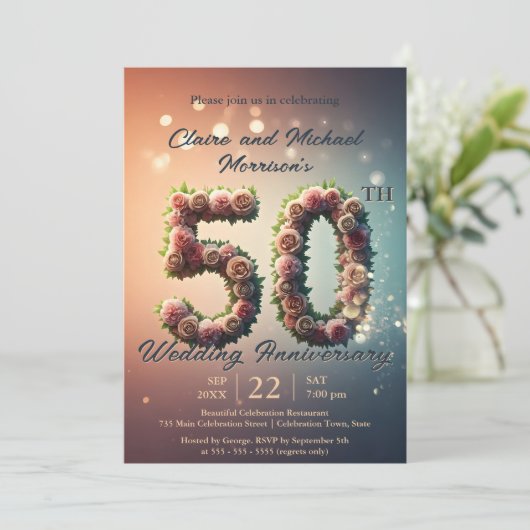 Elegant Floral 50th Wedding Jubileum Kaart (Staand voorkant)