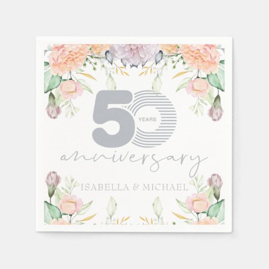 Elegant Floral 50th Wedding Jubileum Servet (Voorkant)