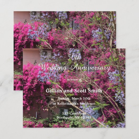 Elegant Floral 50th Wedding Jubileum Uitnodiging (Voorkant / Achterkant)