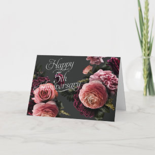 Elegant Floral-5th Wedding Jubileum Card Kaart