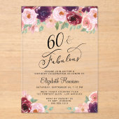 Elegant Floral 60th Birthday Party Acryl Uitnodigingen (Voorkant)