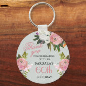 Elegant Floral 60th Birthday Party Favor Sleutelhanger (Voorkant)