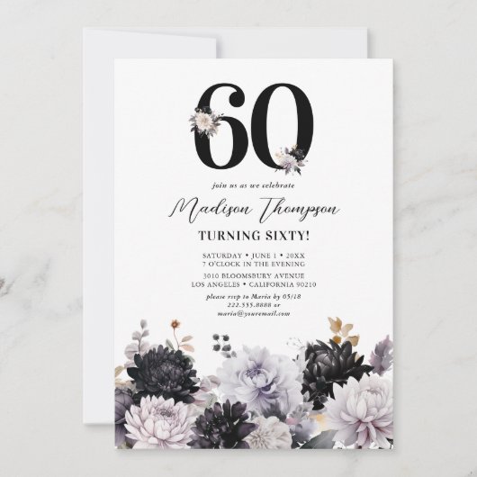 Elegant Floral 60th Birthday Party Kaart (Voorkant)