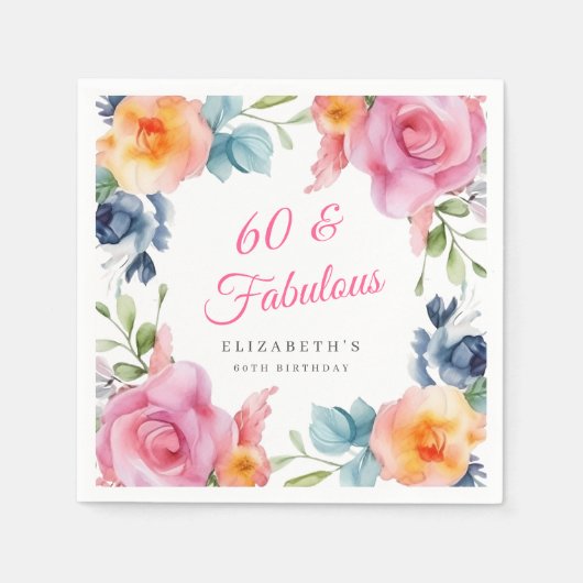Elegant Floral 60th Birthday Party Servet (Voorkant)