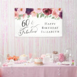 Elegant Floral 60th Birthday Party Spandoek<br><div class="desc">Elegant banner en welkomstbord voor haar 60ste verjaardagsfeest met "60 & Fabulous" in een stijlvol script en waterverf boekjes van woestelrood,  wazige roze en paarse bloemen met lichtgrijze opnamen. Personaliseer haar naam.</div>