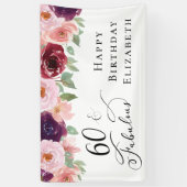 Elegant Floral 60th Birthday Party Spandoek (Verticaal)