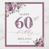 Elegant Floral 60th Birthday Party Wijn Etiket (Enkel label)