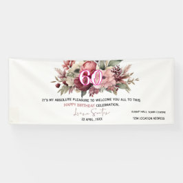 Elegant Floral 60th Happy Birthday Banner