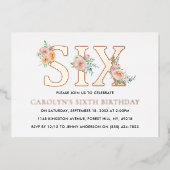 Elegant Floral 6e verjaardag EX Folie Uitnodiging (Voorkant)
