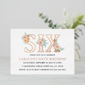 Elegant Floral 6e verjaardag EX Folie Uitnodiging (Staand Voorkant)