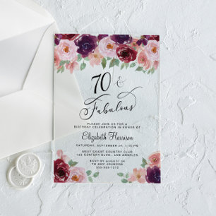 Elegant Floral 70th Birthday Party Acryl Uitnodigingen