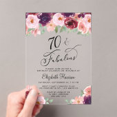 Elegant Floral 70th Birthday Party Acryl Uitnodigingen (Insitu (Draagbaar))