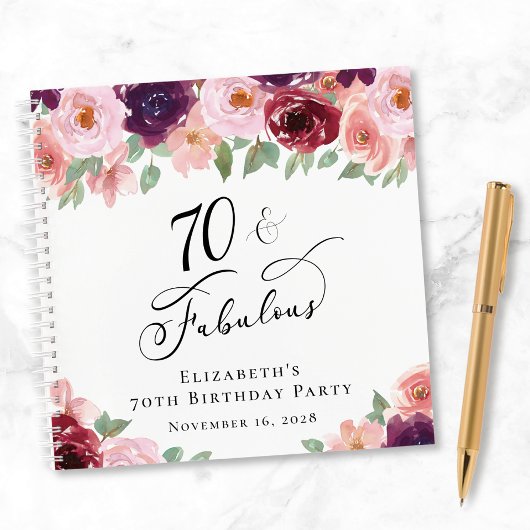 Elegant Floral 70th Birthday Party Gastenboek Notitieboek