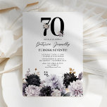 Elegant Floral 70th Birthday Party Kaart<br><div class="desc">Zet de toon voor een gedenkwaardige mijlpaalviering met onze uitnodigingen voor het 70e verjaardagsfeest. De klassieke witte achtergrond contrasteert prachtig met de rustieke zwarte en lila waterverf bloemen, waardoor de uitnodiging een absolute visuele traktatie is. In combinatie met een chique zeventigste verjaardagsfeest tekst sjabloon die u kunt personaliseren, deze uitnodigingen...</div>