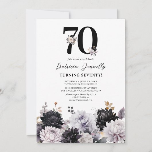 Elegant Floral 70th Birthday Party Kaart (Voorkant)