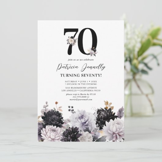 Elegant Floral 70th Birthday Party Kaart (Staand voorkant)
