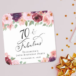 Elegant Floral 70th Birthday Party Kartonnen Onderzetters