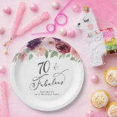 Elegant Floral 70th Birthday Party Papieren Bordje (Feest)