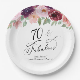 Elegant Floral 70th Birthday Party Papieren Bordje