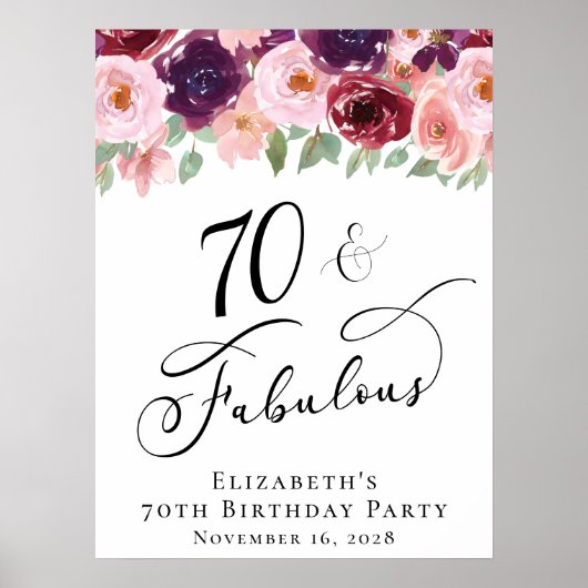 Elegant Floral 70th Birthday Party Poster (Voorkant)