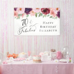 Elegant Floral 70th Birthday Party Spandoek<br><div class="desc">Elegant banner en welkomstbord voor haar 70ste verjaardagsfeest met "70 & Fabulous" in een stijlvol script en waterverf boekjes van wogunde rood,  wazige roze en paarse bloemen met lichtgrijze opnamen.</div>