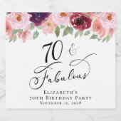 Elegant Floral 70th Birthday Party Sparkling Wijnetiket (Enkel label)