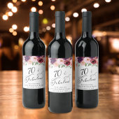 Elegant Floral 70th Birthday Party Wijn Etiket