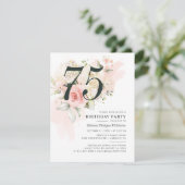 Elegant Floral 75e Waterverf Birthday Party Kaart (Staand voorkant)