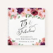 Elegant Floral 75th Birthday Party Gastenboek Notitieboek (Voorkant)