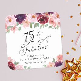 Elegant Floral 75th Birthday Party Kartonnen Onderzetters